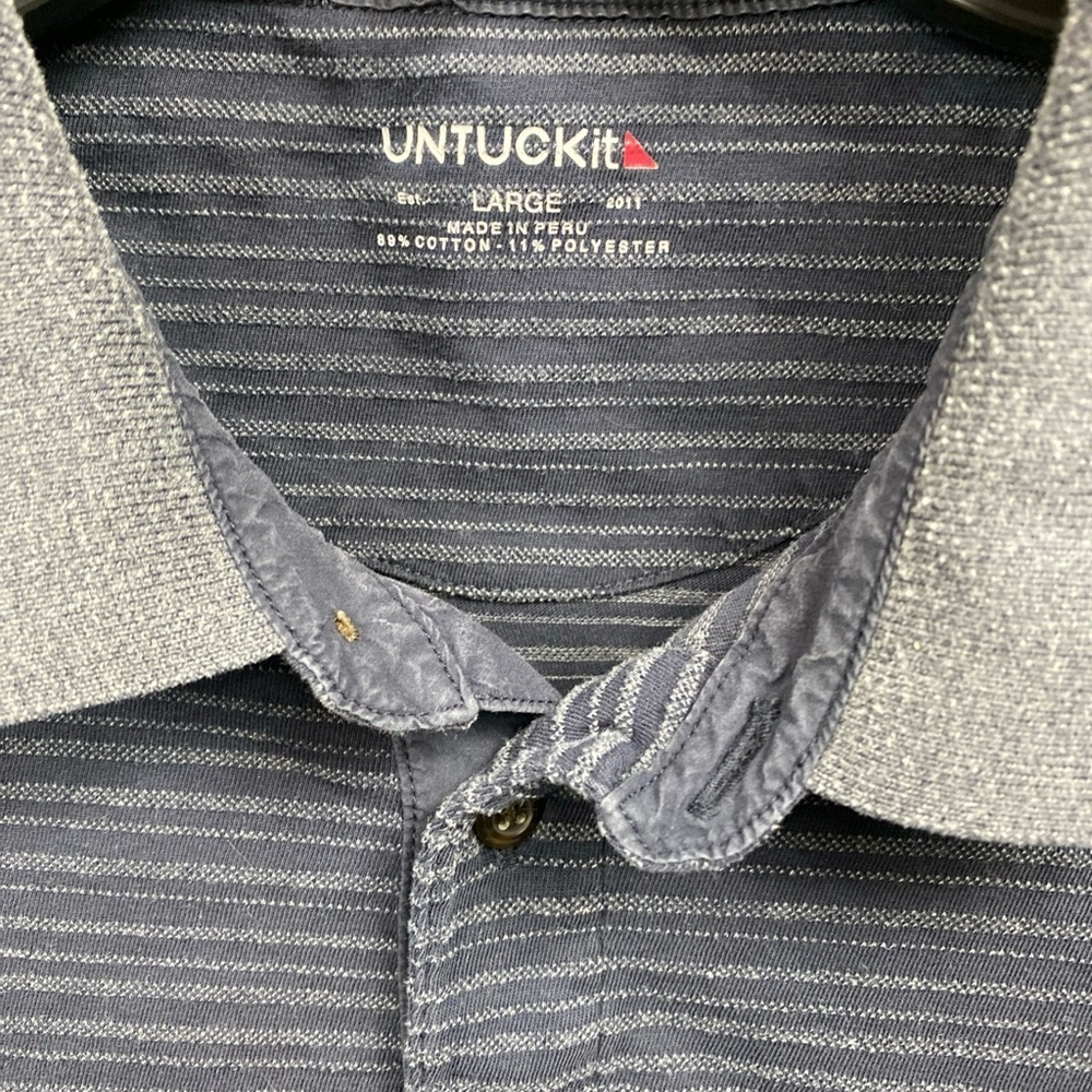 UNTUCKit Long Sleeve Pullover Shirt Blue Striped Textured Men’s Large LG - Picture 2 of 5